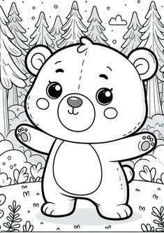 a cartoon bear standing in the woods