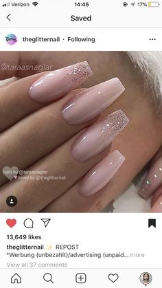 Ballerina Nails Designs, Ballerina Nails, Bling Acrylic Nails, Summer Acrylic Nails, Pink Acrylic Nails, Acrylic Nails Coffin, China Glaze, Coffin Nails Designs, Short Acrylic Nails