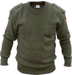 If there is one piece of Military Surplus clothing that is a must own, it is the German Military Commando Sweater. This heavy weight sweater looks great and is wisely constructed. Some unique features of this sweater are the reinforced shoulders and elbows plus cinches at the baset. It also has the German flag insignia on each shoulder. Expertly designed to taper at the base to hug your body and lock in body heat. Constructed with the perfect cotton/polyester blend material for comfort. Unused c Long Sleeve Sweater With Ribbed Cuffs For Outdoor, Outdoor Long Sleeve Sweater With Ribbed Cuffs, Military Style Long Sleeve Sweatshirt For Fall, Winter Military Style Long Sleeve Tops, Winter Military Long Sleeve Tops, Commando Sweater, Sweater Looks, German Military, German Flag