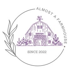 the logo for almost farmhouse house since 2020, with an image of a barn and trees