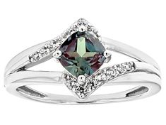 0.95ct Cushion Lab Created Alexandrite With 0.20ctw Round White Zircon Rhodium Over Sterling Silver Ring. Measures Approximately 0.34"L x 0.44"W. Not sizeable. Accent stones primarily zircon. Crystal Lattice, Rings Unique, Broken Chain, Faceted Gemstones, 1 Carat, Cultured Pearls, Gemstone Colors, Unique Rings, Sterling Silver Ring