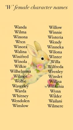 an easter bunny with the names of its characters