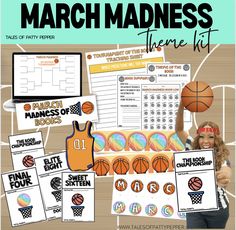 the march madness game kit includes basketball, basketball hoops and other items to play with