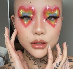 Pastel Kidcore Makeup, Artistic Makeup Looks, Decora Makeup Look, Rainbow Fantasy Makeup, Rainbow Makeup Hooded Eyes, Pastel Editorial Makeup, Artsy Makeup, Pride Makeup