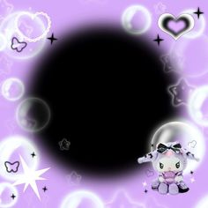 an image of a purple background with hearts and stars around the black circle in the center