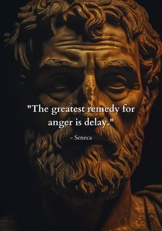 a statue with a quote on it that says, the greatest remedy for anger is