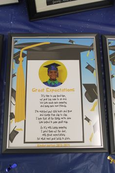 two framed pictures with graduation caps and tassels