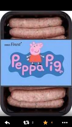 an image of some sausages in a tin with the words peppa pig on it