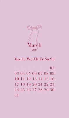 the march calendar is displayed on a pink background