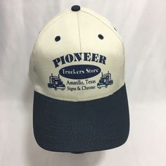 Pioneer Truckers Store- Amarillo Texas- baseball cap  Adjustable back 100% cotton, One size fits all Adjustable Trucker Snapback Hat In Cotton, Summer Cotton Trucker Hat, Trucker Style Baseball Cap For Baseball Season, Summer Trucker Baseball Cap In Cotton, Cotton Trucker Snapback Hat For Summer, Cotton Trucker Hat With Flat Bill, Adjustable Cotton Trucker Snapback Hat, Spring Cotton Trucker Hat With Flat Bill, Yellow Cotton Dad Hat For Spring