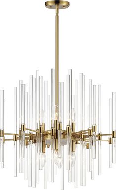 a large chandelier with many clear glass tubes hanging from it's center