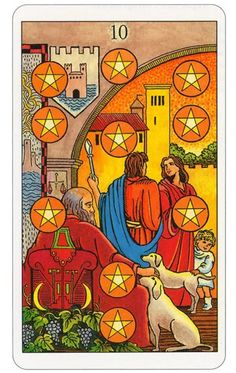 a tarot card with an image of jesus and the three of pentacles