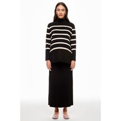 Multicolored stripe knit (33% Nylon, 28% Recycled Polyester, 19% Acrylic, 16% PBT, 4% Wool). Turtleneck. Long sleeves. Pull-on closure. 26" from shoulder to hemline. Imported. Rent The Runway, Wool Turtleneck, Striped Knit, Turtle Neck, Long Sleeves, Black And White, Wool, Knitting, Long Sleeve