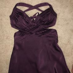 This Is A Gorgeous Piece. There Is A Slight Stain On The Front Of The Dress Which Is Barely Noticeable And I’m Sure It Will Come Out In A Dry Clean. Deep Purple Satin Dress, Purple Sleeveless Satin Finish Dress, Glamorous Purple Satin Dress, Long Satin Gown, Dark Purple Satin Slip Dress, Purple Satin V-neck Maxi Dress, Dresses Purple, Purple Satin, Bcbgmaxazria Dresses