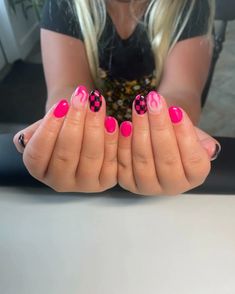 37+ Hot Pink And Black Nail Designs That Will Turn Heads Hot Pink Nails And Black, Hot Pink Nails With Black Design, Hot Pink With Black Nails, Pink And Black Nail Art, Pink And Black Nail Designs, Hot Pink And Black Leopard Nails, Hot Pink And Black Cheetah Nails