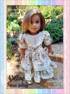 the doll is wearing a dress with flowers on it