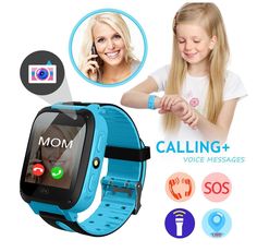 an image of a child's blue smart watch