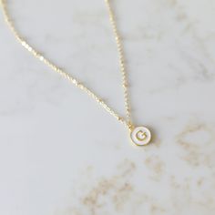 White Enamel Initial Charm Neckalce G Initial Necklace, Initial Necklace Gold, Bead Store, In The Bag, Gold Initial, Necklace Necklace, Memorial Jewelry, Enamel Charms, Dream Jewelry