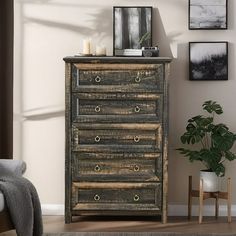 an old wooden chest of drawers in a living room