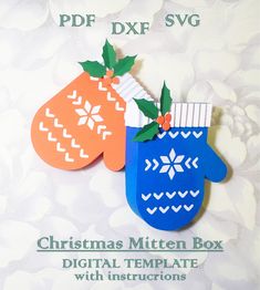 Merry Christmas and Happy New Year everyone! This adorable Christmas Mitten Box easy to make, so you can make a lot of boxes in no time. Enjoy crafting. Size: 16cm x 13cm x 3,5cm The file includes PDF - templates for print and cut SVG - compatible with Cricut, Silhouette Studio Cameo, etc. DXF- outline vector contour ready to CNC, milling, laser cutting from variety of materials, compatible with Cricut, Silhouette Studio Cameo, etc. Files are non returnable or refundable because of the downloadable nature. You can use these files for any personal and small commercial projects. You can not use them in print-on-demand shops or for other similar purposes. You can not resell, share or giveaway the original digital files. You can not modify original designs and resell modified digital files. *T Cnc Milling, Christmas Projects Diy, 3d Svg, Happy New Year Everyone, Paper Gift Box, Bag Designs, 3d Christmas, Custom Greeting Cards, Winter Cards