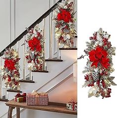 christmas decorations on the banisters and stairs