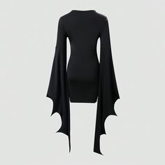 Discover dark elegance with our Gothic Bat Wing Sleeve Mini Dress. This striking attire showcases bat wing and bell sleeves, a seductive lace-up V-neckline, and a fitted design for a flattering silhouette. Crafted from a luxurious blend of polyester and spandex, this gothic-style dress is ideal for making a bold statement in black. Features bat wing and bell sleeves Seductive lace-up V-neckline Fitted design for a flattering silhouette Luxurious blend of polyester and spandex Ideal for making a Gothic Bodycon Dress For Night Out, Elegant Long Sleeve Halloween Mini Dress, Long Sleeve Halloween Mini Dress For Evening, Witchy Fitted Long Sleeve Mini Dress, Witchy Long Sleeve Fitted Mini Dress, Fitted Long Sleeve Witchy Mini Dress, Witches Outfits Ideas, Bat Outfit, Bat Wing Dress