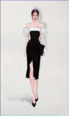 a drawing of a woman in a black dress