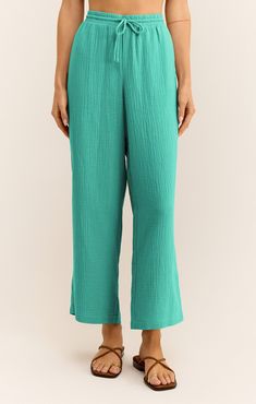 Your next favorite gauze pant is here! Elevated double gauze fabric gives a luxe feel to this comfy pant. With a longer inseam, wider waistband and straighter leg than our Barbados Gauze Pant this is a great option for everyday wear. Z SUPPLY Women's Bondi Gauze Pant, Cabana Green, Extra Small Gauze Pants, Lounge Bra, Double Gauze Fabric, Comfy Pants, Gauze Fabric, Ankle Bones, Double Gauze, Wide Waistband, Barbados