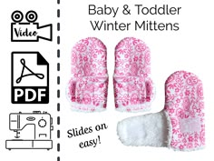 baby and toddler winter mittens sizes on easy sewing pattern with instructions to sew