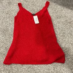 Size Large New With Tags Staccato Knitted Red Tank Top Red Knit V-neck Top, Red Knitted V-neck Top, Red Ribbed V-neck Top, Red Ribbed Sleeveless Top, Red Sleeveless Ribbed Tops, Red Knitted Casual Tops, Fitted Red Knit Top, Casual Red Knitted Top, Pink Floral Blouse