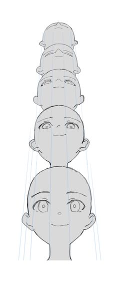 an animation character's head is shown in the shape of five heads, with different angles