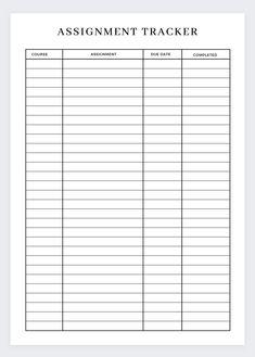 the printable assignment tracker is shown in black and white, as well as an image of