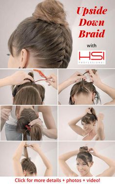 Upside Down Braided Bun, Under Braid Bun, Braid From Bottom To Top, Upside Down Hairstyles, Underbraid Bun, Braided Back Bun, Easy Braided Bun Hairstyles, Amish Hairstyles, Upside Down Braid Bun