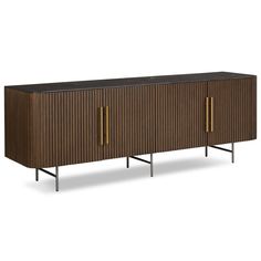 Fletcher Media Console, Terra Brown-Furniture - Storage-High Fashion Home Brushed Brass Hardware, Entertainment Area, Buffets & Sideboards, Linear Design, Media Storage, Media Console, Four Hands, Entertaining Area, Home Entertainment