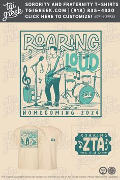 an advertisement for a concert with the words roaring loud and a t - shirt