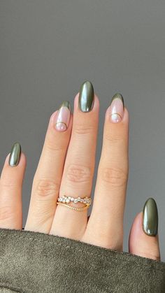 Chrome Manicure, Milky Nails, Cute Nails For Fall, Green Nail Designs, Green Nail, Fall Nail Designs, Chic Nails, Chrome Nails