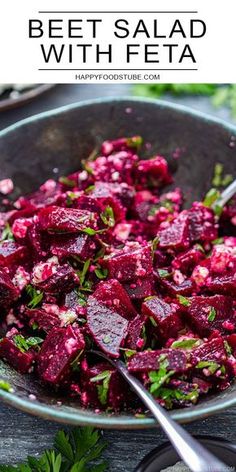 beet salad with feta in a bowl