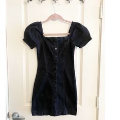 Forever 21 Black Denim Button Up Mini Dress -Button Closure -Denim -Stretch -71% Cotton -28% Polyester -1% Spandex -New/Never Worn -No Tag Fitted Mini-length Denim Dress With Buttons, Fitted Denim Dress With Buttons In Mini Length, Fitted Denim Dress With Buttons, Mini Length, Fitted Mini Black Denim Dress, Fitted Black Denim Mini Dress, Fitted Trendy Denim Dress With Button Closure, Fitted Denim Dress With Button Closure, Trendy Fitted Denim Dress With Button Closure, Trendy Denim Dress By Forever 21