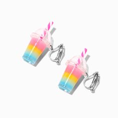 Claire's Rainbow Bubble Tea 0.5" Clip-On Drop Earrings Clairs Earrings, Claires Earrings, Claire's Accessories, Rainbow Bubbles, Mermaid Room, Barbie Doll Set, Crochet Cow, Kawaii Accessories, Beaded Jewelry Designs