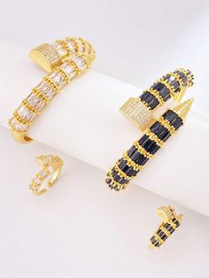 2 Pieces/Set Fashion Screw Design Jewelry Set Brass Bracelet and Ring Set Cubic Zirconia Decoration Gold Women's Birthday Gift Black    Copper     Women Fashion Jewelry, size features are:Bust: ,Length: ,Sleeve Length: Bracelet And Ring Set, Bracelet And Ring, Brass Bracelet, Women's Jewelry Sets, Watches Women Fashion, Black Women Fashion, Design Jewelry, Birthday Woman, Birthday Gifts For Women