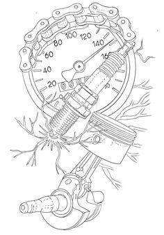 a drawing of a speedometer with chains around it