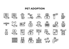 the pet adoption line icons are shown in black and white, with an image of a dog