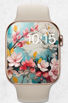 an apple watch with flowers painted on it