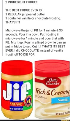 two jars of ice cream and peanut butter are shown on the instagramr page