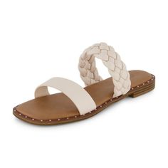 Step into these Fashionable, Easy, and Comfortable Sandals. These sandals are made with soft vegan leather materials and a memory foam insole to keep you light on your feet all day! Size: 7.5.  Color: Off-White.  Gender: female.  Age Group: adult. Senior Picture Outfits, Womens Slides, Sandals For Sale, Casual Flats, Comfortable Sandals, Sandal Fashion, Soft Light, Leather Material, Slide Sandals