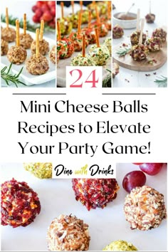 Collage of 4 mini cheese balls recipes. Mini Smoked Cheese Balls, Individual Cheeseball Appetizers, Cheese Ball Bites Recipes, Tiny Cheese Balls, Mini Cheeseball Appetizers, Savory Bite Size Appetizers, Individual Cheese Balls Minis, Mini Cream Cheese Balls, Mini Cheeseball Recipes