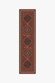 a red and brown rug on a white background