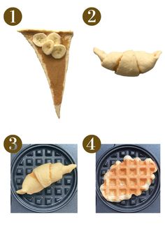 the steps to make banana waffles are shown in this image, including bananas and other ingredients