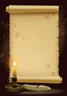 an old scroll with a lit candle next to it