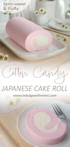 an image of japanese cake roll with pink icing on the top and white frosting on the bottom